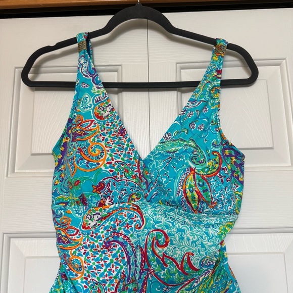 Lauren Ralph Lauren Swimsuit One-Piece Paisley Underwire Deep V Neck - Picture 3 of 10